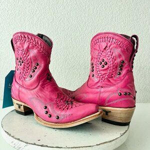 Lane COSSETTE Womens Cowboy Bootie 7 Hot Pink Leather Western Short Ankle Boots